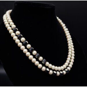 Kenneth Cole Long Faux Pearl & Black Bead Necklace With Adjustable Chain